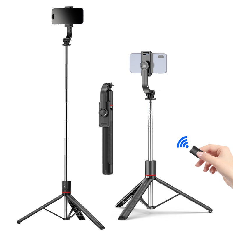 Portable Selfie Stick Tripod 67.6 Inch Extendable Phone Tripod Stand for Video Recording Live Streaming Group Photos with Detachable Phone Clip Remote Shutter Black - Image 5