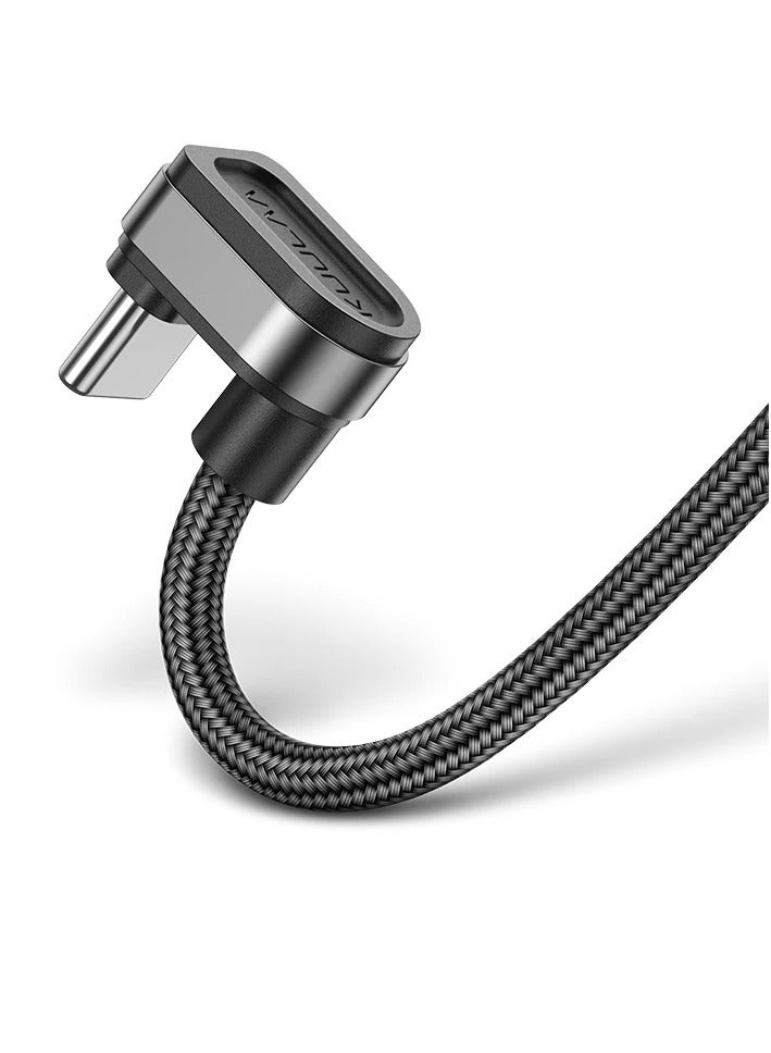 كولا كابل USB من النوع C، كابل شحن سريع للهاتف المحمول 180 درجة، كابل بيانات شحن مدمج بزاوية نايلون محمول متوافق مع أجهزة USB من النوع C، (قطعة واحدة، أسود) - Image 1