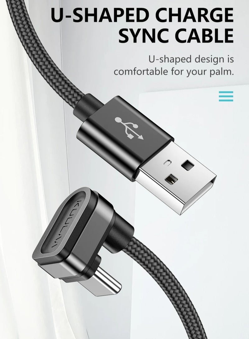 كولا كابل USB من النوع C، كابل شحن سريع للهاتف المحمول 180 درجة، كابل بيانات شحن مدمج بزاوية نايلون محمول متوافق مع أجهزة USB من النوع C، (قطعة واحدة، أسود) - Image 2