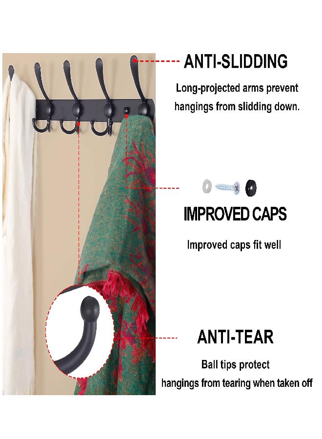 Dseap Coat Rack Wall Mounted - 5 Tri Hooks, Heavy Duty, Stainless Steel, Metal Coat Hook Rail for Coat Hat Towel Purse Robes Mudroom Bathroom Entryway,Black - Image 1
