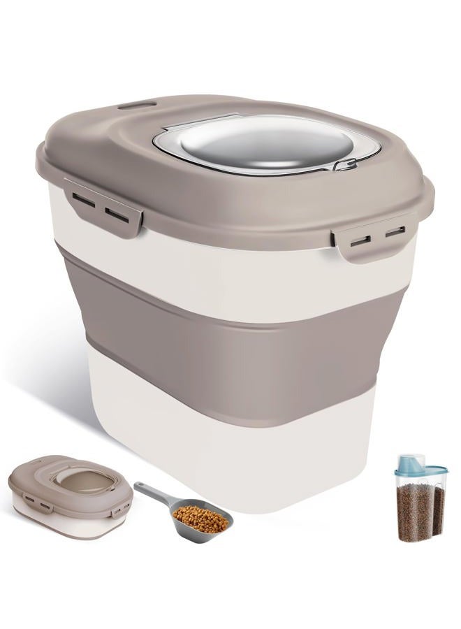 ANVS Dog Food Storage Container - Up to 30Lbs Collapsible Dog Food Container with Airtight Lids, Scoop and 2.5L Small Pet Food Storage Container Dry Food For Dog, Cat and Other Pet Food (Khaki) - Image 1