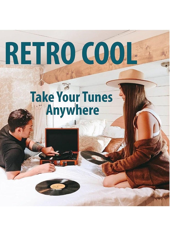 Generic - Record Player 3 Speed Bluetooth Portable Suitcase Vinyl Player with Built-in Speakers Turntable Enhanced Audio Sound PU Leather Vintage - Image 1