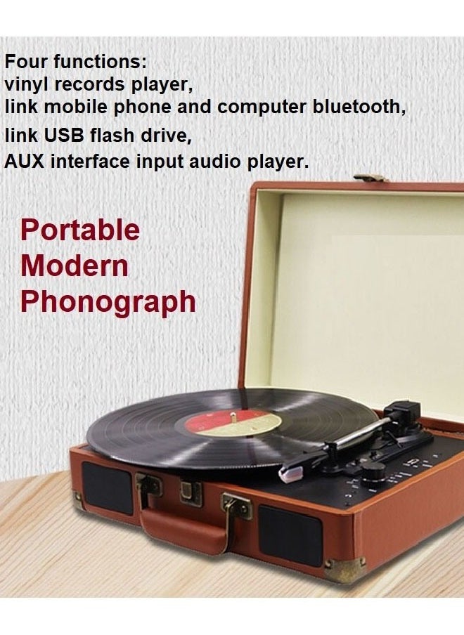 Generic - Record Player 3 Speed Bluetooth Portable Suitcase Vinyl Player with Built-in Speakers Turntable Enhanced Audio Sound PU Leather Vintage - Image 1
