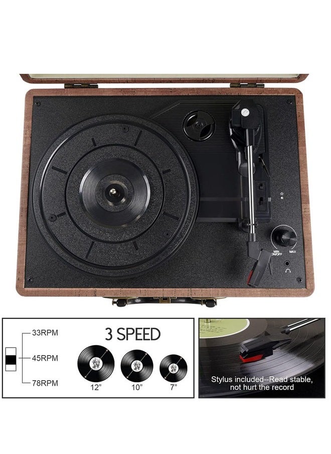Generic - Record Player 3 Speed Bluetooth Portable Suitcase Vinyl Player with Built-in Speakers Turntable Enhanced Audio Sound PU Leather Vintage - Image 1