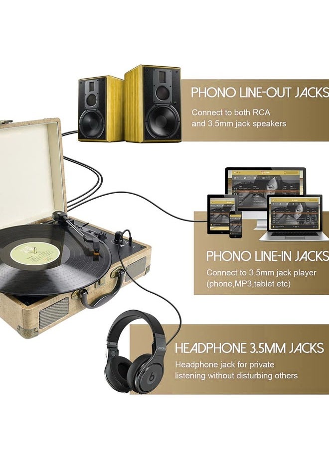Generic - Record Player 3 Speed Bluetooth Portable Suitcase Vinyl Player with Built-in Speakers Turntable Enhanced Audio Sound PU Leather Vintage - Image 1