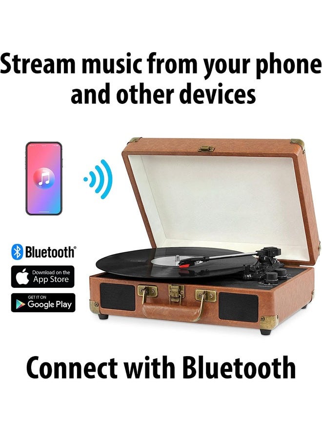 Generic - Record Player 3 Speed Bluetooth Portable Suitcase Vinyl Player with Built-in Speakers Turntable Enhanced Audio Sound PU Leather Vintage - Image 1