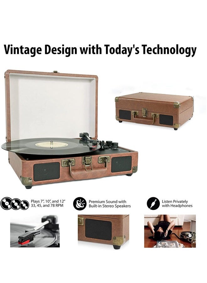 Generic - Record Player 3 Speed Bluetooth Portable Suitcase Vinyl Player with Built-in Speakers Turntable Enhanced Audio Sound PU Leather Vintage - Image 1