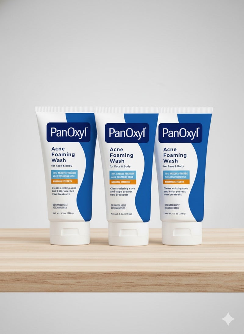 PanOxyl Acne Foaming Wash, Peroxide 10% Maximum Strength 5.5 Oz  -Value Pack of 3 - Image 1