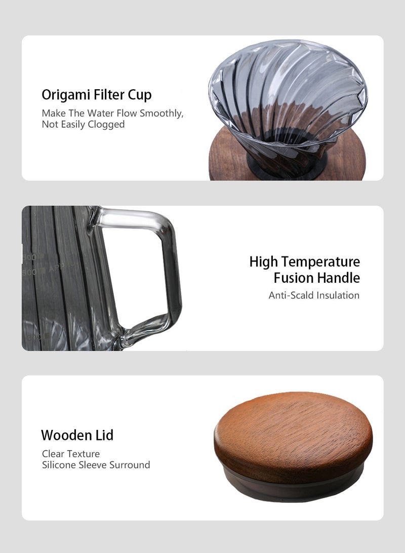 ايكي ايك مجموعة ماكينة صنع القهوة V60 بور أوفر مكونة من 2 إبريق زجاجي بوروسيليكات 600 مل حجم 02 فلتر للتقطير القهوة (1-4 أكواب) هدية للمنزل والمكتب والمقهى (رمادي) - Image 4