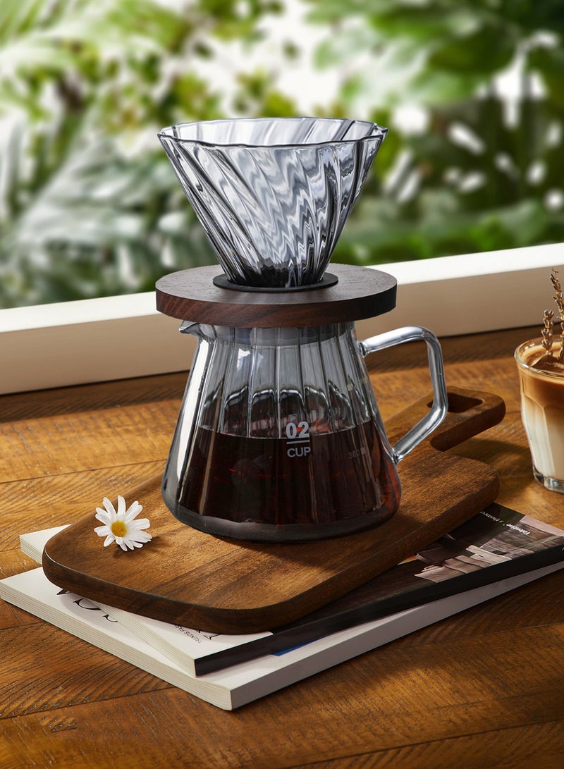 ايكي ايك مجموعة ماكينة صنع القهوة V60 بور أوفر مكونة من 2 إبريق زجاجي بوروسيليكات 600 مل حجم 02 فلتر للتقطير القهوة (1-4 أكواب) هدية للمنزل والمكتب والمقهى (رمادي) - Image 5