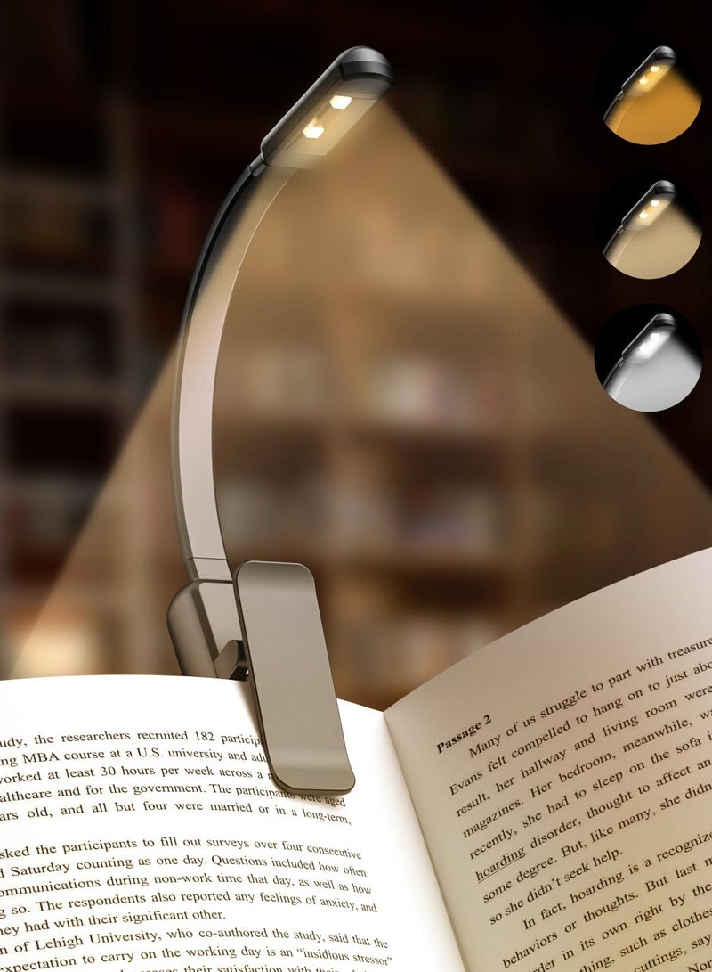 MACAIIROOS Book Light, Reading Book Clip Light, 3 Color & Stepless Dimming Brightness, LED Clip Reading Light, Eye-Care USB Rechargeable Reading Lamp for Kids, Flexible Clip-on Book Light for Reading in Bed，desk lamp - Image 1