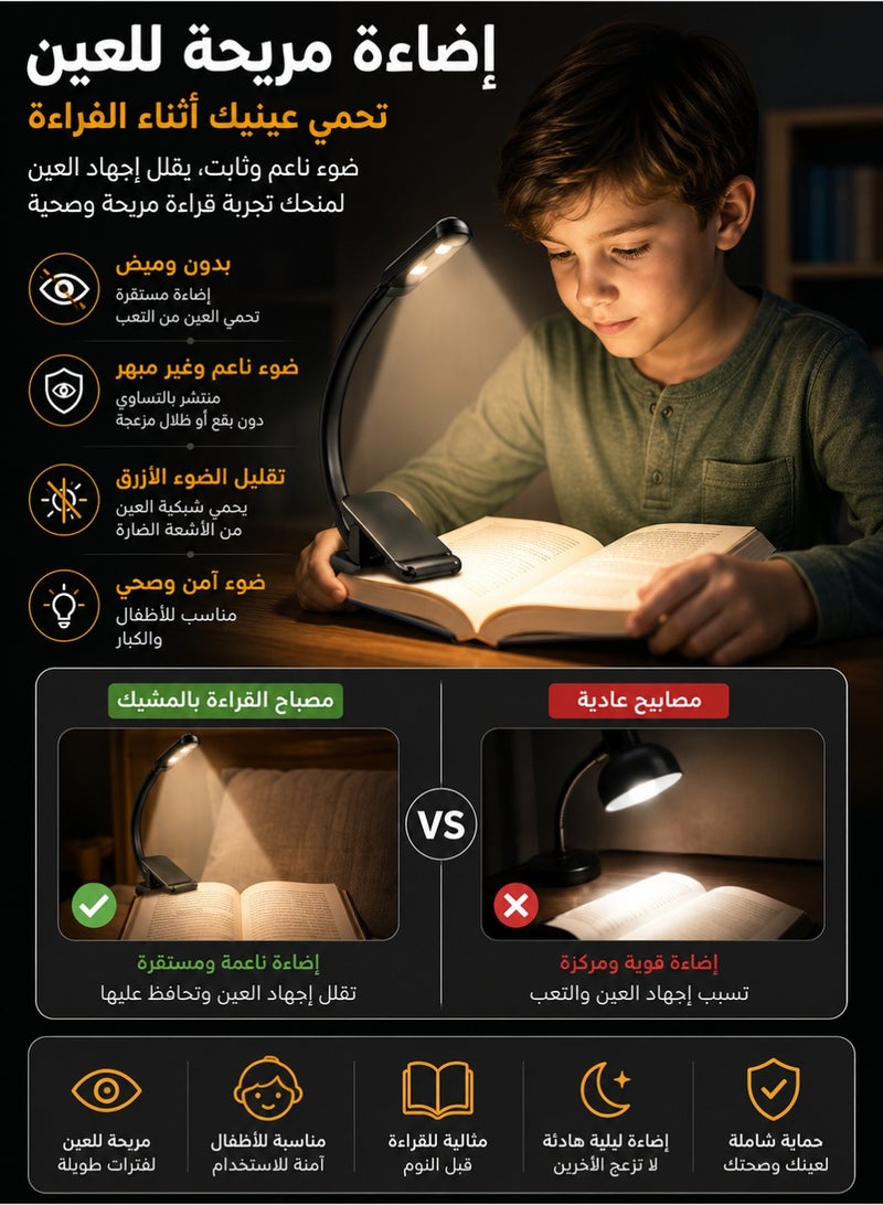 MACAIIROOS USB Rechargeable Book Light Clip-On Reading Lamp, 3 Color Modes Stepless Dimming LED Night Light Eye-Caring Flexible Book Light for Bed Reading Kids & Adults - Image 4