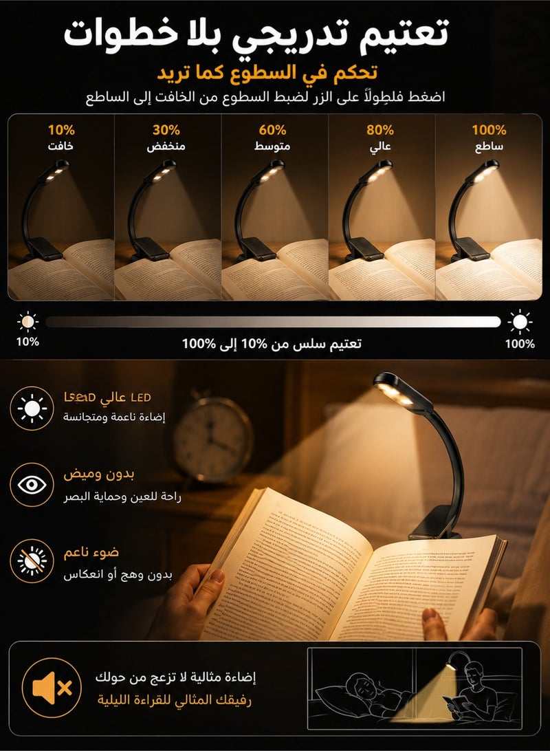 MACAIIROOS USB Rechargeable Book Light Clip-On Reading Lamp, 3 Color Modes Stepless Dimming LED Night Light Eye-Caring Flexible Book Light for Bed Reading Kids & Adults - Image 3