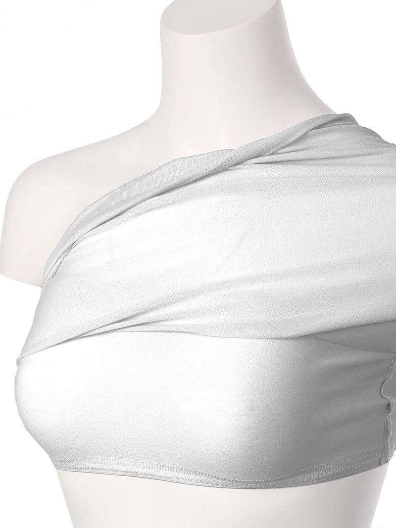 MixMatchy Women's Solid Casual Summer Ruched Side Backless Double Layered Tube Top with Built in Bra White - Image 5