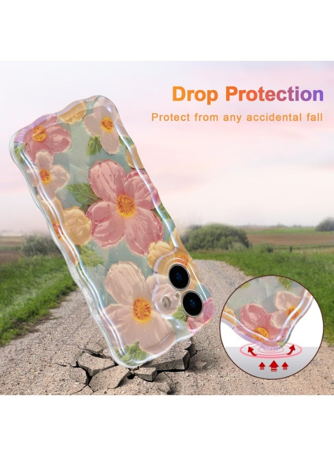 جراب لهاتف iPhone 17، جراب واقٍ أنيق ومتين من مادة TPU للفتيات والنساء، بنمط زهور لامع بالليزر ولوحة زيتية ملونة بتصميم ريترو - Image 3