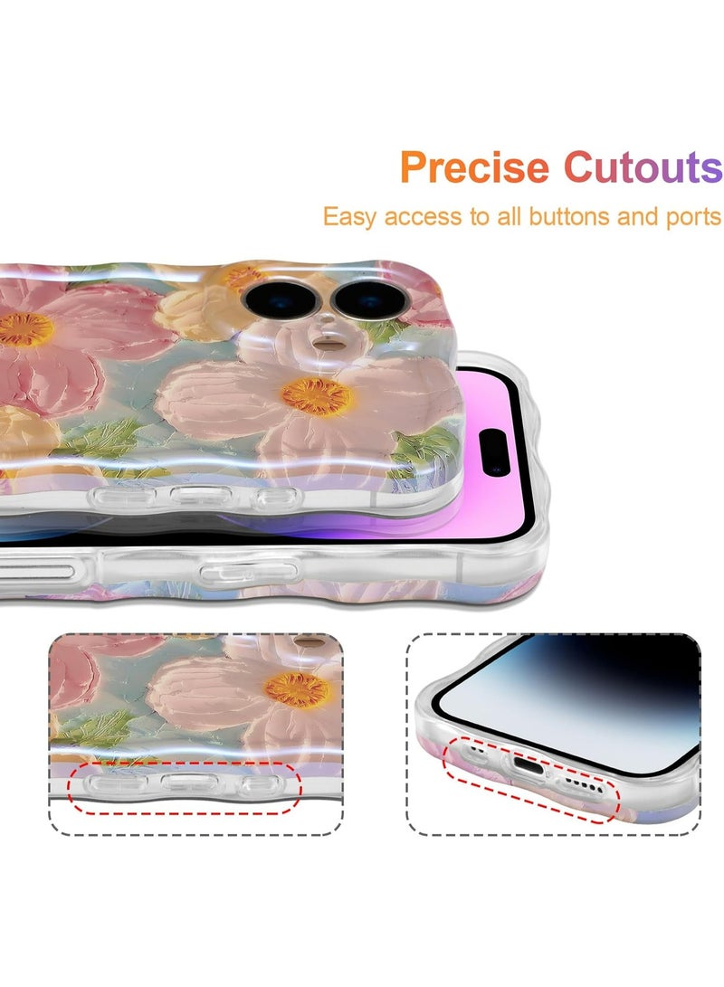 جراب لهاتف iPhone 17، جراب واقٍ أنيق ومتين من مادة TPU للفتيات والنساء، بنمط زهور لامع بالليزر ولوحة زيتية ملونة بتصميم ريترو - Image 5