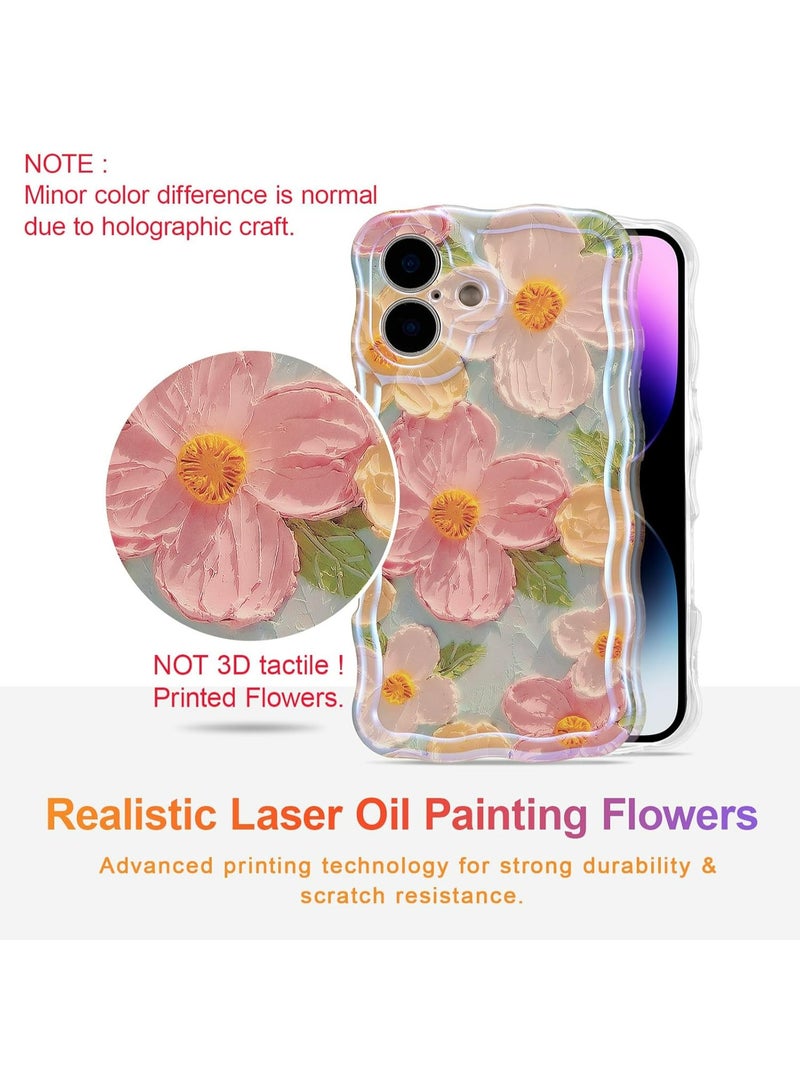 جراب لهاتف iPhone 17، جراب واقٍ أنيق ومتين من مادة TPU للفتيات والنساء، بنمط زهور لامع بالليزر ولوحة زيتية ملونة بتصميم ريترو - Image 2
