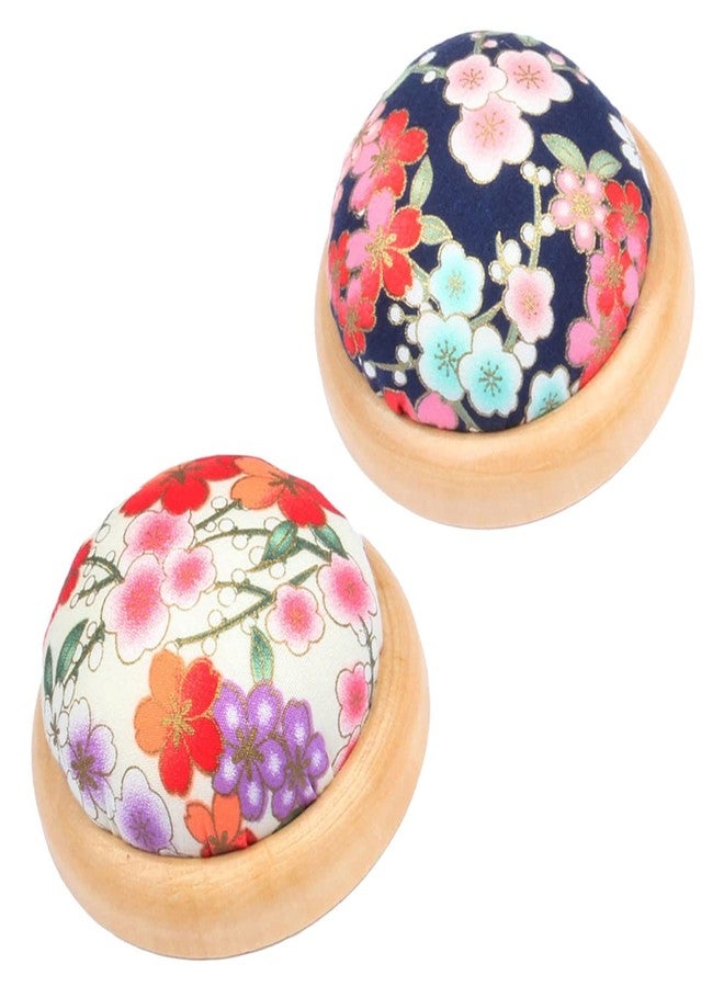 JFFX 2 Packs Pin Cushion, Wooden Base Needle Pincushions Japanese Style Round Shaped Pin Cushions Needle Holders for Sewing Quilting or DIY Crafts - Image 1
