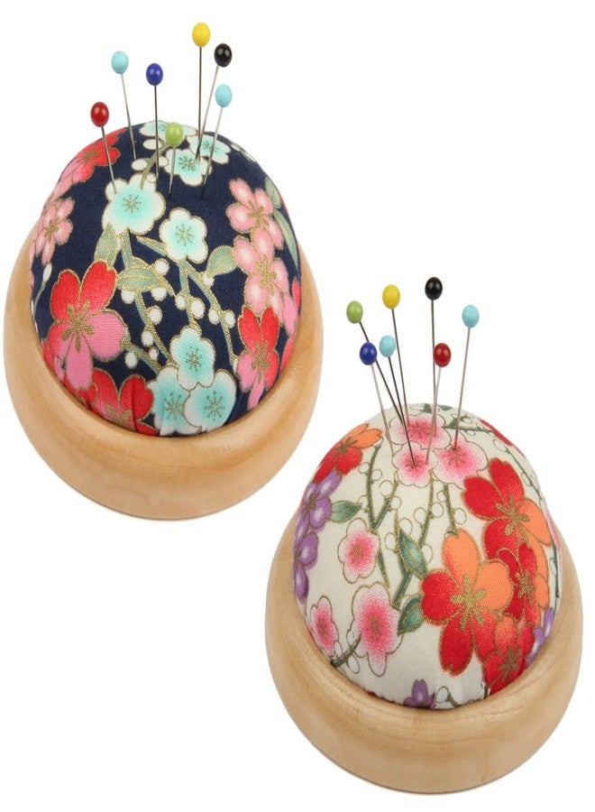 JFFX 2 Packs Pin Cushion, Wooden Base Needle Pincushions Japanese Style Round Shaped Pin Cushions Needle Holders for Sewing Quilting or DIY Crafts - Image 3