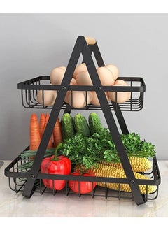 2 Tier Fruit Basket Countertop Fruit Vegetable Rack for Kitchen Counter Metal Wire Storage Basket Fruits Stand Holder Organizer for Bread Snack Veggies