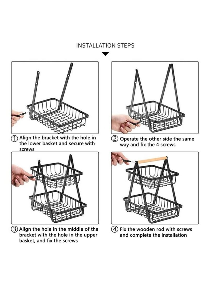 Toshionics - 2 Tier Fruit Basket Countertop Fruit Vegetable Rack for Kitchen Counter Metal Wire Storage Basket Fruits Stand Holder Organizer for Bread Snack Veggies - Image 1