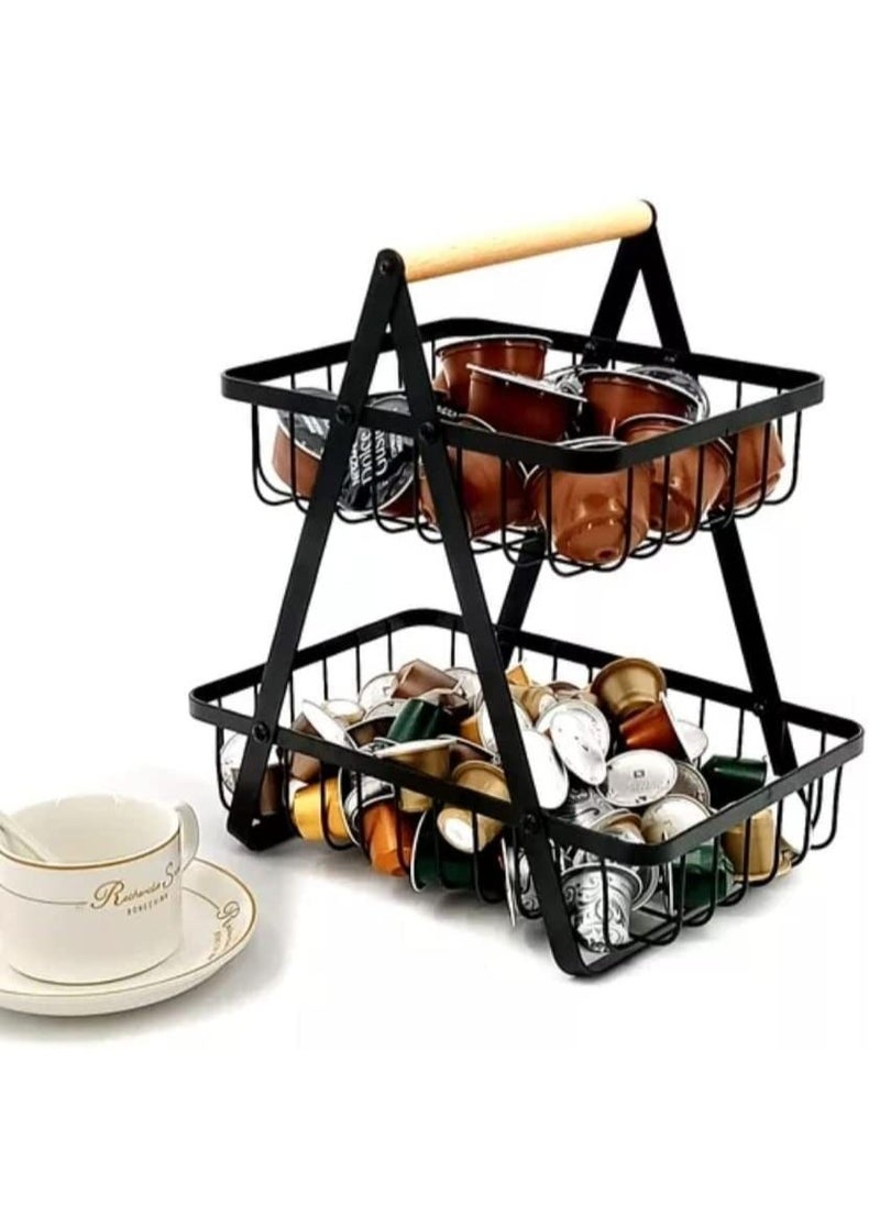 Toshionics - 2 Tier Fruit Basket Countertop Fruit Vegetable Rack for Kitchen Counter Metal Wire Storage Basket Fruits Stand Holder Organizer for Bread Snack Veggies - Image 1