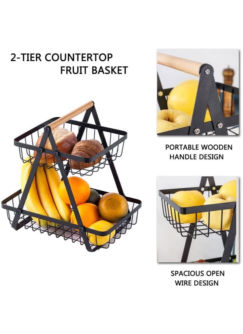 Toshionics - 2 Tier Fruit Basket Countertop Fruit Vegetable Rack for Kitchen Counter Metal Wire Storage Basket Fruits Stand Holder Organizer for Bread Snack Veggies - Image 1