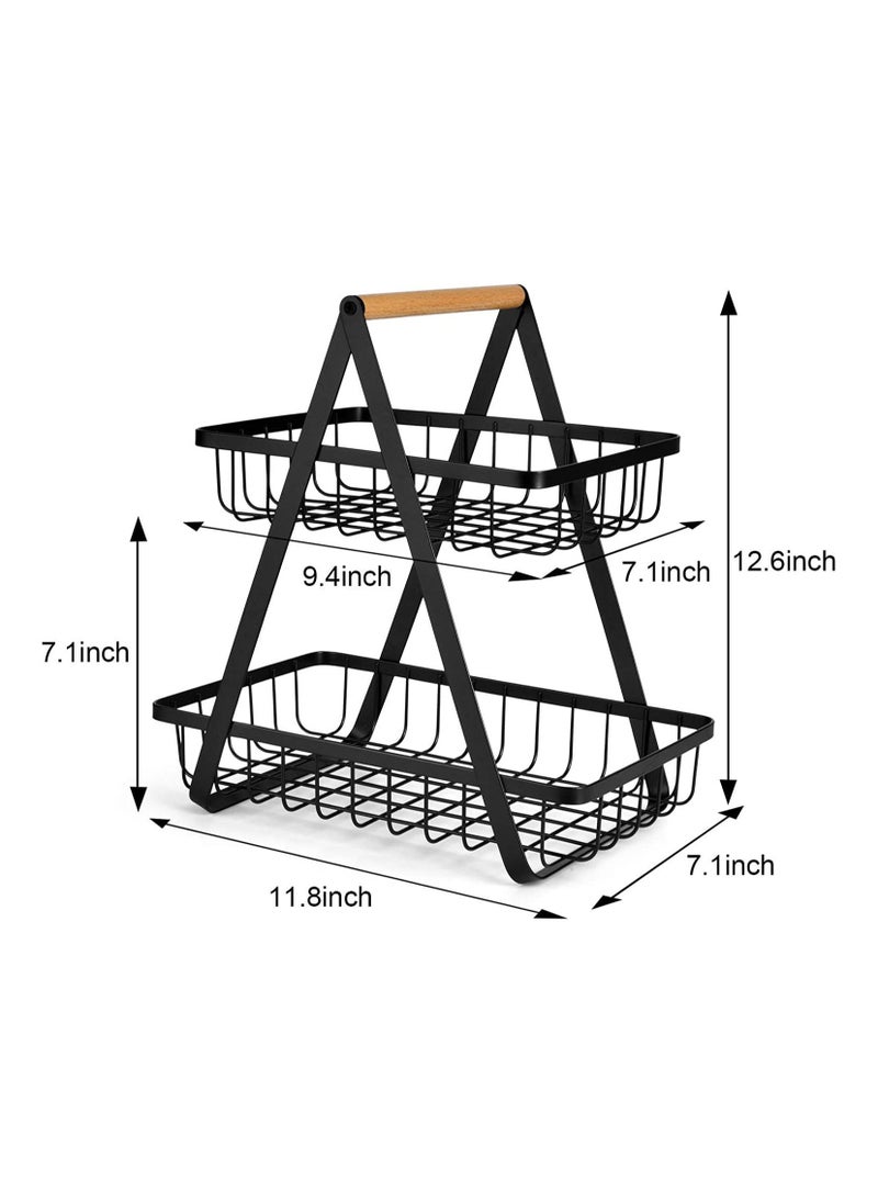 Toshionics - 2 Tier Fruit Basket Countertop Fruit Vegetable Rack for Kitchen Counter Metal Wire Storage Basket Fruits Stand Holder Organizer for Bread Snack Veggies - Image 1