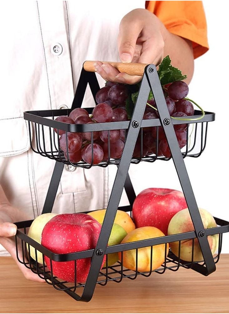 Toshionics - 2 Tier Fruit Basket Countertop Fruit Vegetable Rack for Kitchen Counter Metal Wire Storage Basket Fruits Stand Holder Organizer for Bread Snack Veggies - Image 1