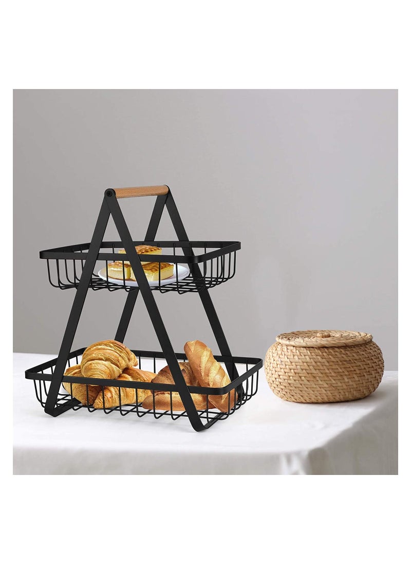 Toshionics - 2 Tier Fruit Basket Countertop Fruit Vegetable Rack for Kitchen Counter Metal Wire Storage Basket Fruits Stand Holder Organizer for Bread Snack Veggies - Image 1