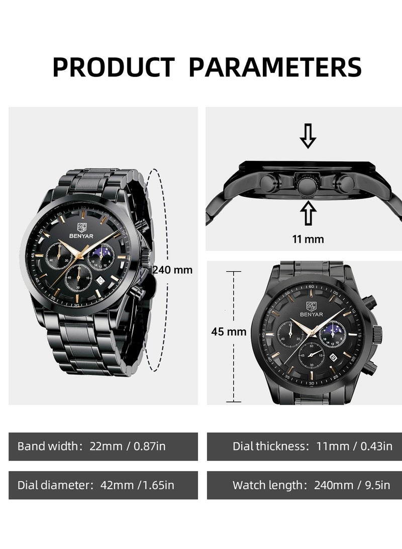 BENYAR BY BENYAR Watch for Men Analog Quartz Chronograph Waterproof Luminous Designer Mens Wrist Watches Business Work Sport Casual Dress Watch with Silicone Strap Elegant Gifts for Men  - Image 5