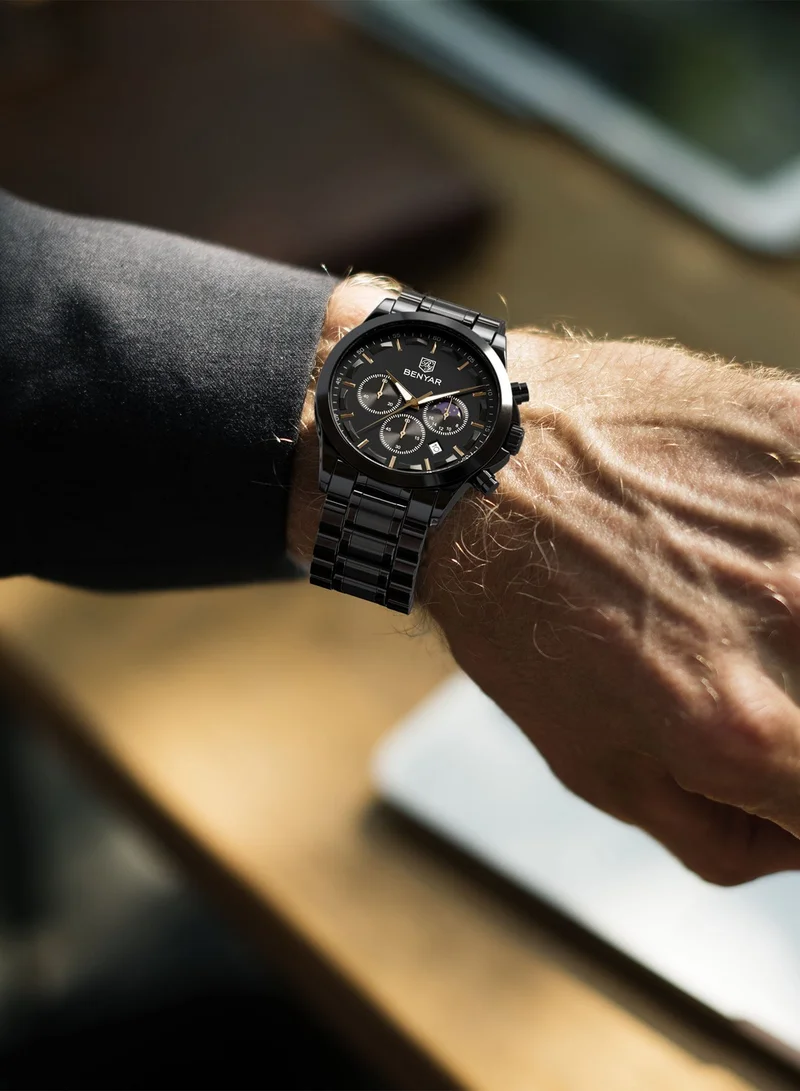 Benyar BLACK A BY BENYAR Men's Chronograph Watch 30 m Waterproof Luminous Classic Fashion Watches Large Dial Date Analogue Quartz Watch Elegant Gift for Men for Men | Best Price UAE