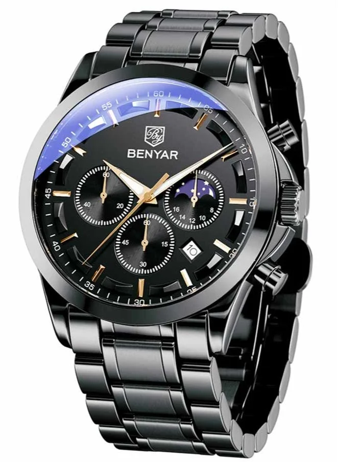 BY BENYAR Men's Chronograph Watch 30 m Waterproof Luminous Classic Fashion Watches Large Dial Date Analogue Quartz Watch Elegant Gift for Men