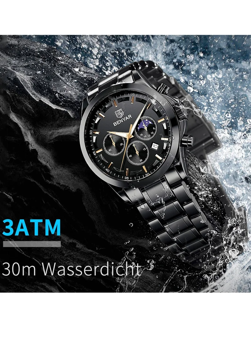 Benyar BLACK A BY BENYAR Men's Chronograph Watch 30 m Waterproof Luminous Classic Fashion Watches Large Dial Date Analogue Quartz Watch Elegant Gift for Men for Men | Best Price UAE