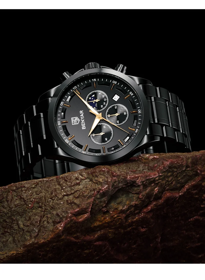 Benyar BLACK A BY BENYAR Men's Chronograph Watch 30 m Waterproof Luminous Classic Fashion Watches Large Dial Date Analogue Quartz Watch Elegant Gift for Men for Men | Best Price UAE