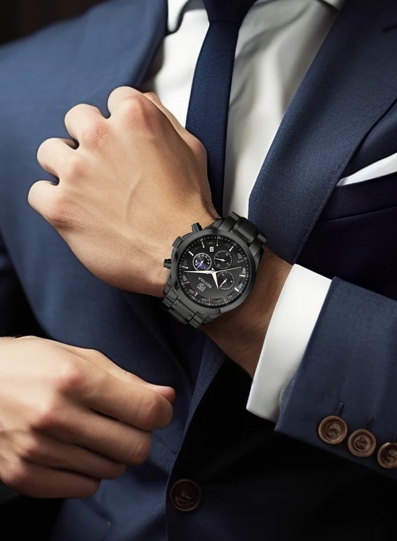 Benyar BLACK A BY BENYAR Men's Chronograph Watch 30 m Waterproof Luminous Classic Fashion Watches Large Dial Date Analogue Quartz Watch Elegant Gift for Men for Men | Best Price UAE