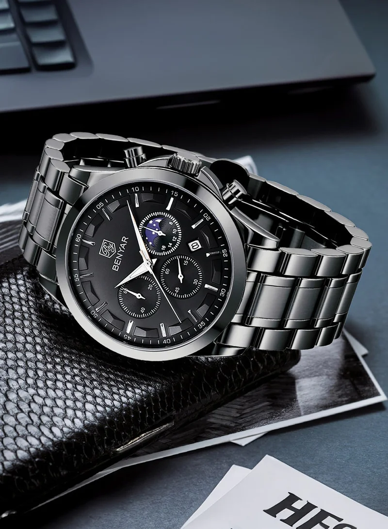 Benyar BLACK A BY BENYAR Men's Chronograph Watch 30 m Waterproof Luminous Classic Fashion Watches Large Dial Date Analogue Quartz Watch Elegant Gift for Men for Men | Best Price UAE