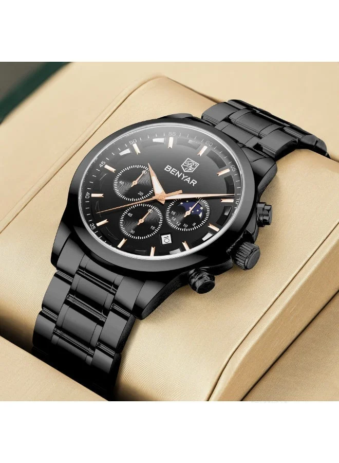 Benyar BLACK A BY BENYAR Men's Chronograph Watch 30 m Waterproof Luminous Classic Fashion Watches Large Dial Date Analogue Quartz Watch Elegant Gift for Men for Men | Best Price UAE