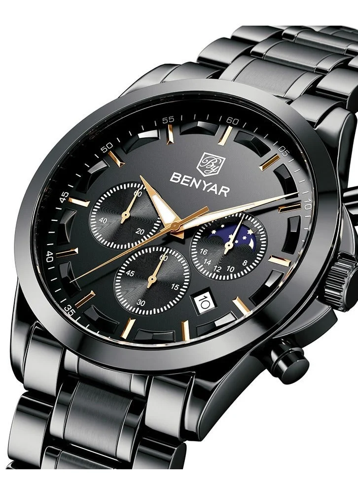 Benyar BLACK A BY BENYAR Men's Chronograph Watch 30 m Waterproof Luminous Classic Fashion Watches Large Dial Date Analogue Quartz Watch Elegant Gift for Men for Men | Best Price UAE
