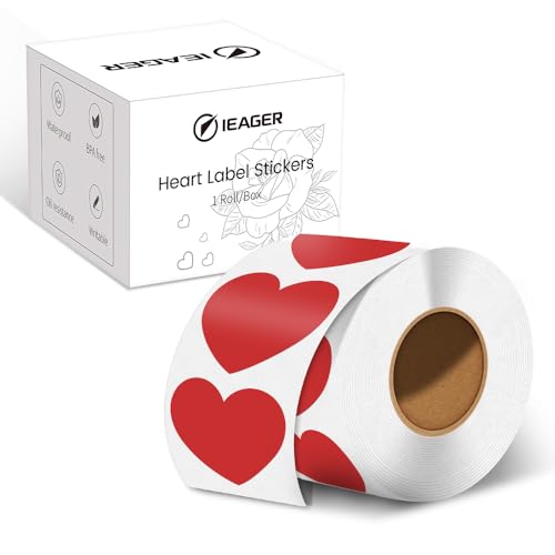 iEager Heart Shaped Thermal Stickers, 2 Inch Printable Stickers, Self-Adhesive Labels Roll for Decor, Home Storage, Thanks Card, Gift Box, Custom Logo Design - 500 Labels, Red - Image 1