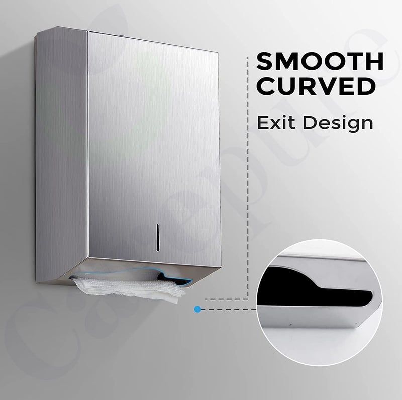 Carepure Stainless Steel M Fold Tissue Paper Towel Dispenser WallMounted Commercial Paper Towel Dispenser Dispenser with Lock Design 2 Multi Fold Tissue Refill Packet Free Large - Image 3