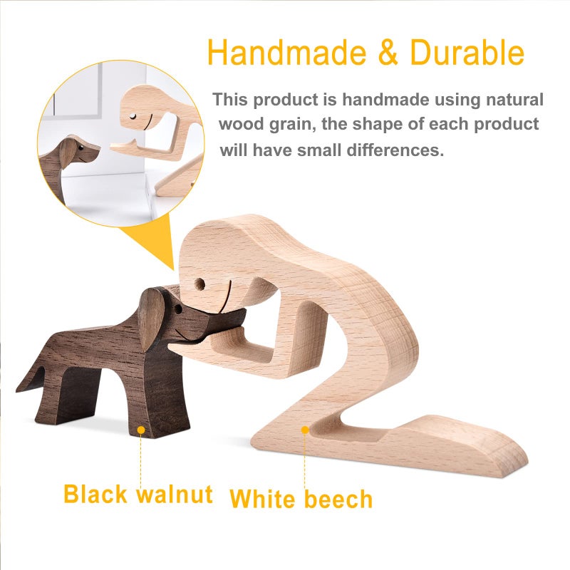 ishine Handmade Wooden Dog Gift for Dog Lover Wooden Carving Dog Dog Statue Wood Small Decorations for Home Office Living Room - Image 4