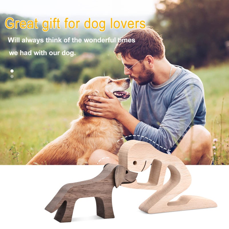 ishine Handmade Wooden Dog Gift for Dog Lover Wooden Carving Dog Dog Statue Wood Small Decorations for Home Office Living Room - Image 2