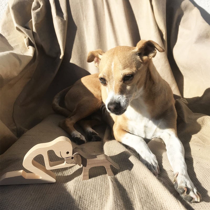 ishine Handmade Wooden Dog Gift for Dog Lover Wooden Carving Dog Dog Statue Wood Small Decorations for Home Office Living Room - Image 5