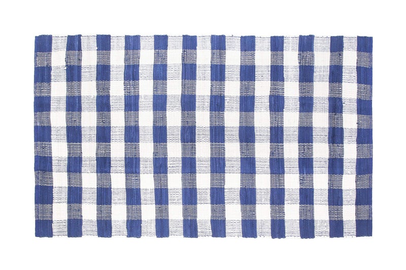 GLAMBURG Cotton Reversible Area Rug 3 x 5 Farmhouse Floor Mat Handwoven Washable Carpet Checkered Plaid Rug for Front Porch Living Room Kitchen Bedroom  Blue White