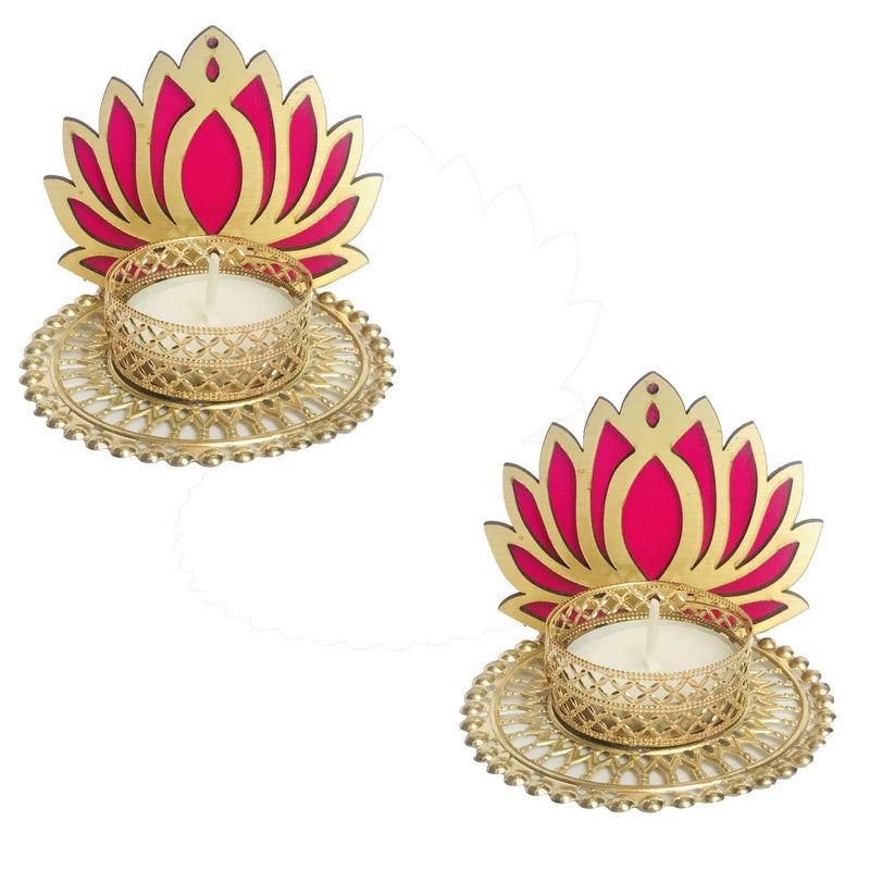 VINSHBOND Vinshbond Decorative Lotus Diya Tealight Candle HolderDiwali DecorationOffice Decoration Pack of 2 Color Pink 