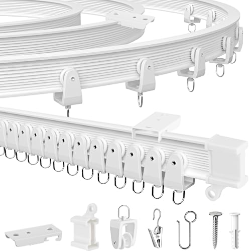 MERDTTES Flexible Bendable Ceiling Curtain Track, 16.4FT (5m), Curtain Track Ceiling Mount for Window, Sliding Curtain Track System, Room Divider for RV, Bathroom, Ceiling Curtain Rod, White - Image 1