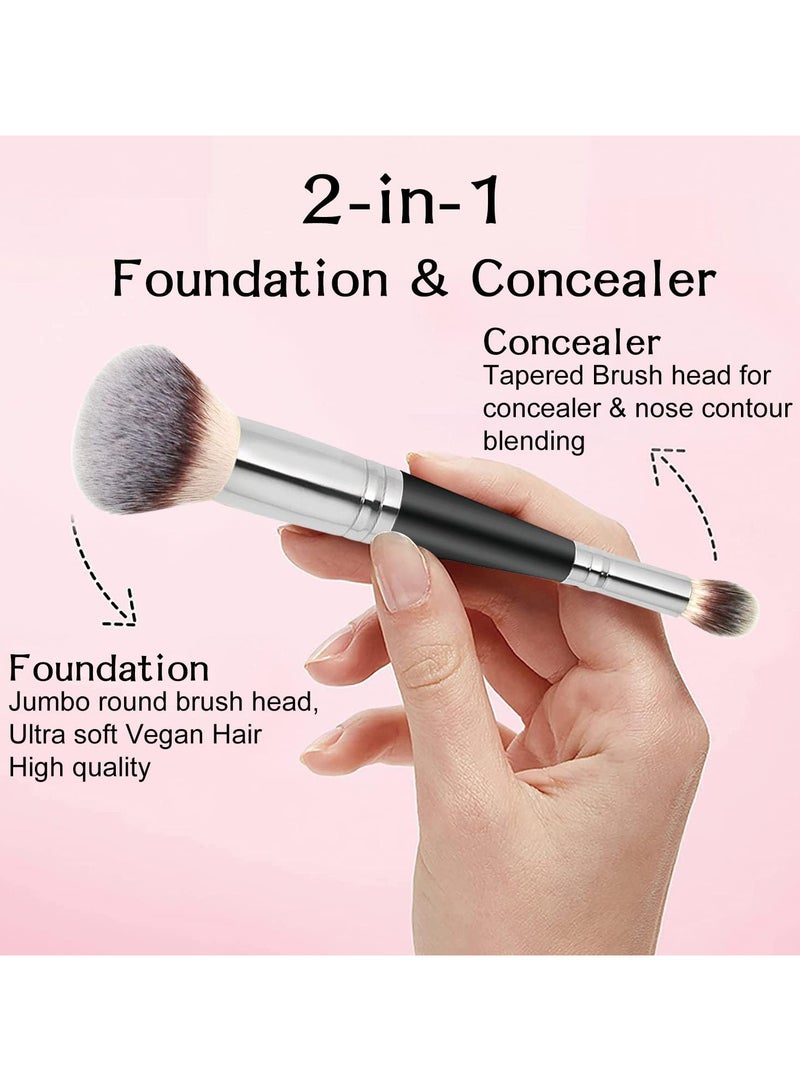 2-in-1 Double-Ended Makeup Brush, Professional Foundation  Concealer Tool for Liquid/Powder, Multi-Use Cosmetic Brush for Beginners  Artists - Image 3