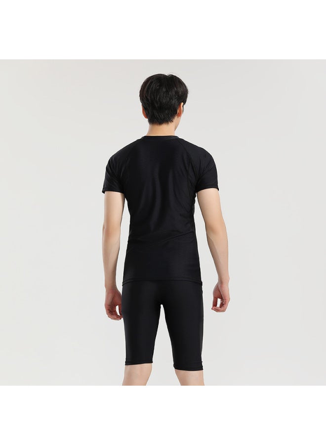 Loquat Two-piece Swimsuit Men's Sun Protection Quick-drying Short-sleeved Shirt Youth Five-point Boxers Sports Training Hot Spring Suit-Color:86 Blue- - Image 5