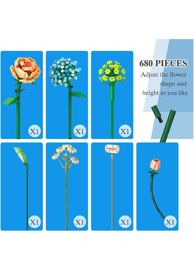 Flower Bouquet Building Toy Sets - Build A Garden Flower Building Toy, Mini Bricks Artificial Flowers Kits, Botanical Collection Bouquet Blocks Toys Gift for Girls Women Adult Friends Kids - Image 4